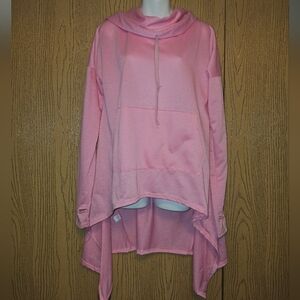 Xiranmel Pink Women's Hi-Lo Hoodie With Thumb Holes Oversized Small